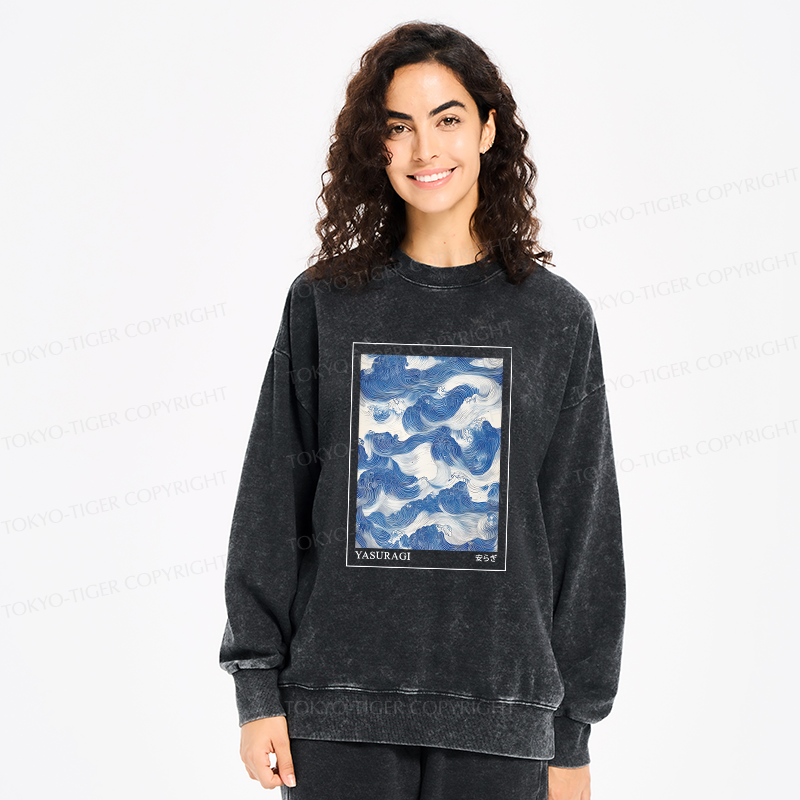 Tokyo-Tiger Japanese Retro Art Wave Washed Sweatshirt