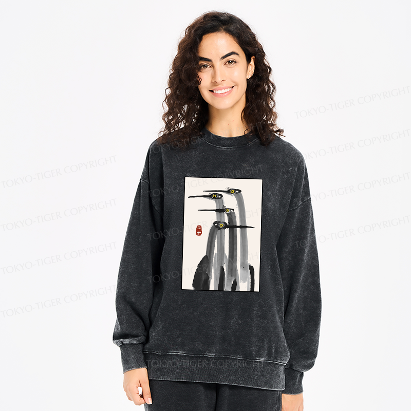 Tokyo-Tiger Japanese Crane Poster Washed Sweatshirt