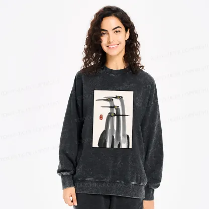 Tokyo-Tiger Japanese Crane Poster Washed Sweatshirt