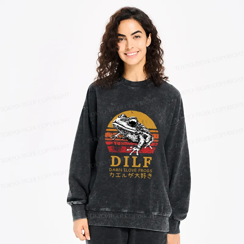 Tokyo-Tiger Funny Frog Lover Washed Sweatshirt