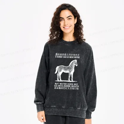 Tokyo-Tiger Funny Horse And Water Saying Washed Sweatshirt