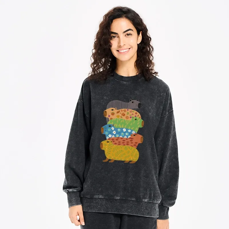 Tokyo-Tiger Colorful Capybaras Washed Sweatshirt