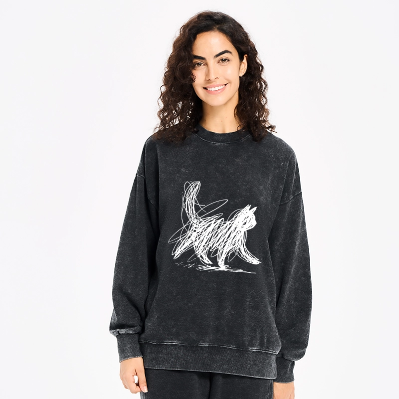 Tokyo-Tiger Minimalist Cat Art Washed Sweatshirt