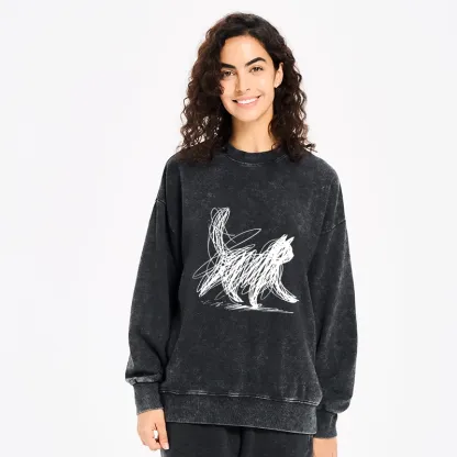 Tokyo-Tiger Minimalist Cat Art Washed Sweatshirt