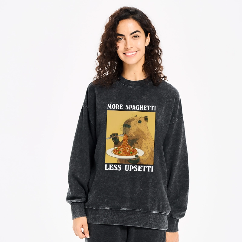 Tokyo-Tiger Capybara Eating Pasta Washed Sweatshirt