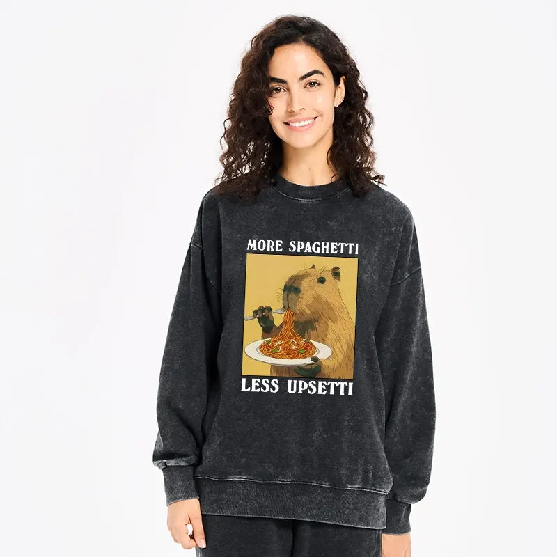 Tokyo-Tiger Capybara Eating Pasta Washed Sweatshirt