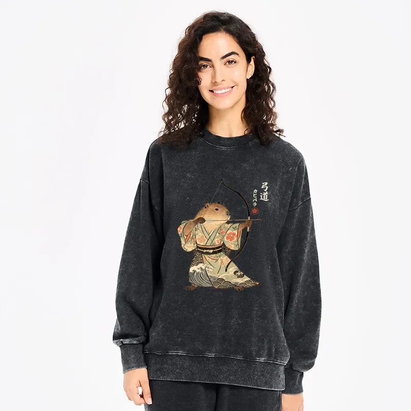 Tokyo-Tiger Capybara Archery Washed Sweatshirt