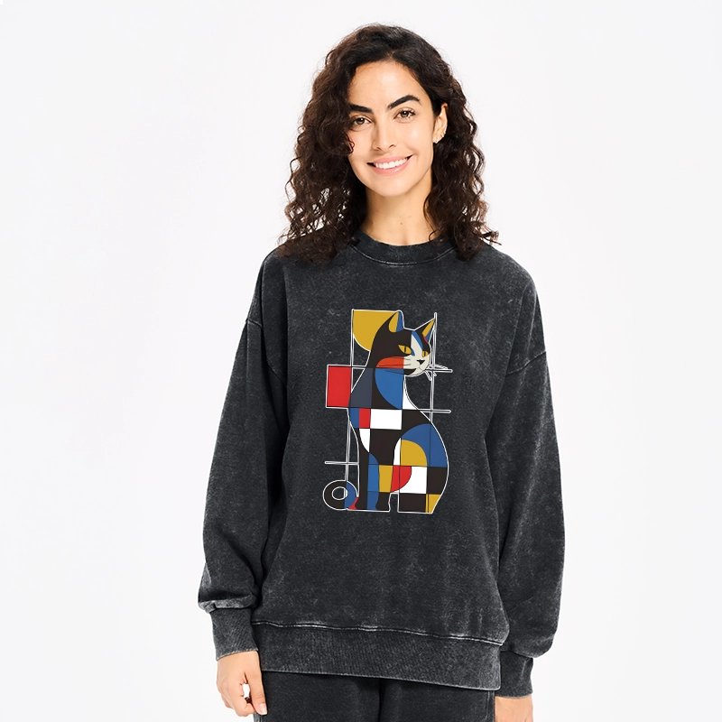 Tokyo-Tiger Mondrian Cat Washed Sweatshirt