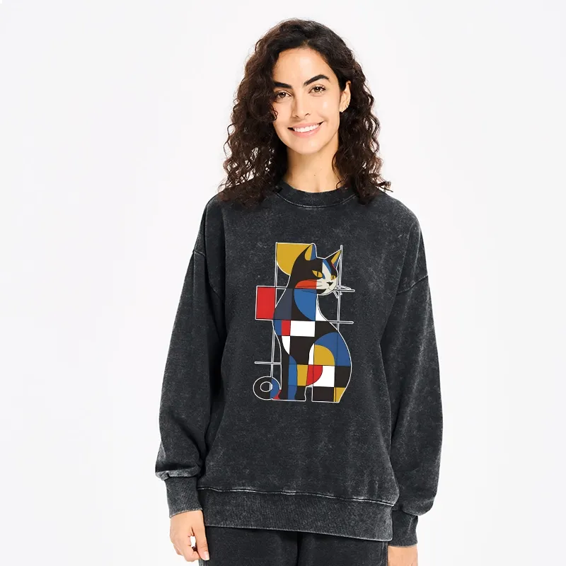 Tokyo-Tiger Mondrian Cat Washed Sweatshirt