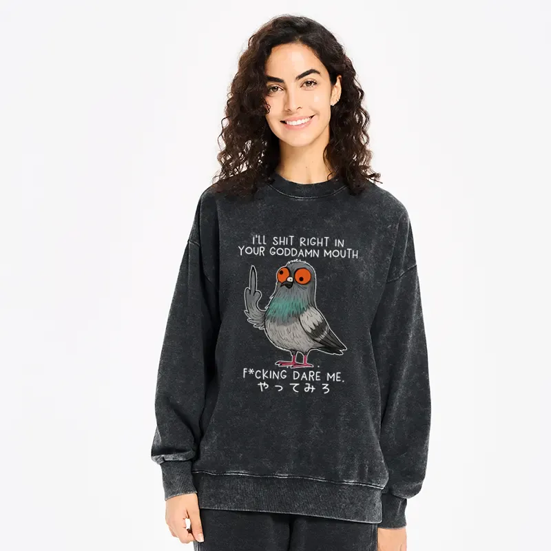 Tokyo-Tiger Angry Pigeon Funny Washed Sweatshirt