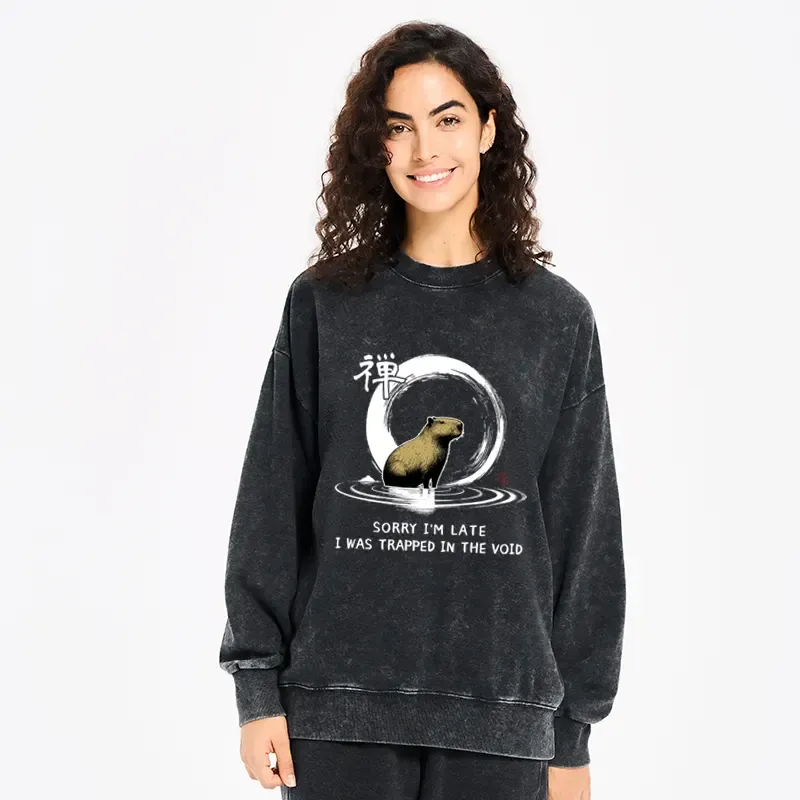 Tokyo-Tiger Zen Capybara Was Trapped In The Void Washed Sweatshirt