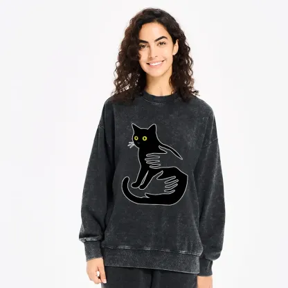 Tokyo-Tiger Hug A Black Cat Washed Sweatshirt