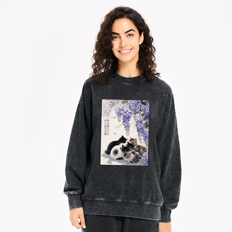 Tokyo-Tiger Cats plotting under the wisteria Washed Sweatshirt