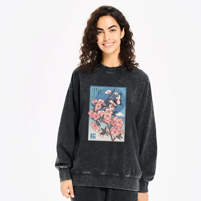 Tokyo-Tiger Ukiyoe Japanese Cherry blossoms Poster Washed Sweatshirt