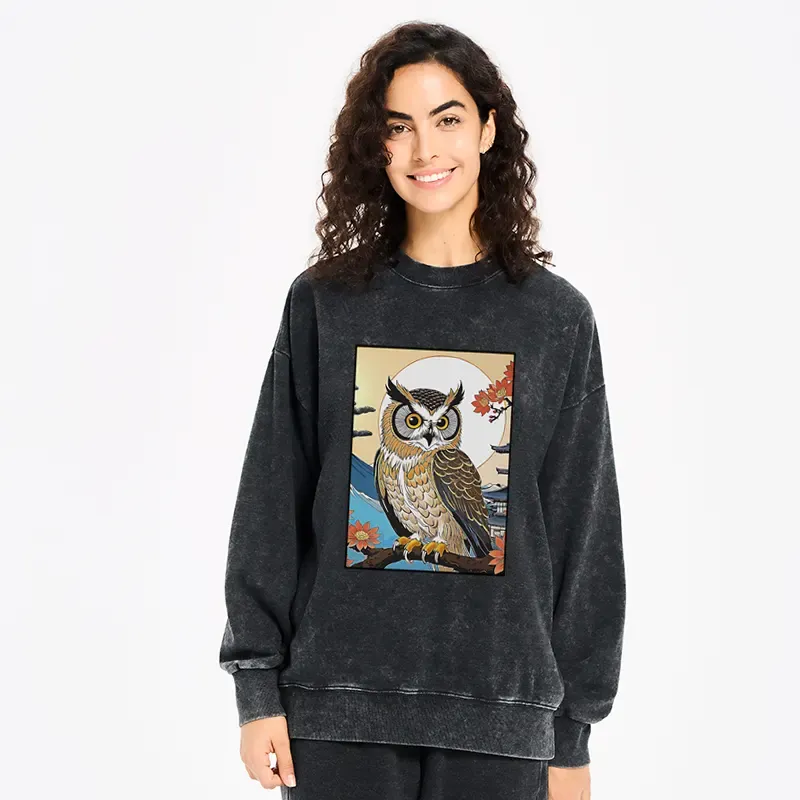Tokyo-Tiger Owl Ukiyo-e Washed Sweatshirt