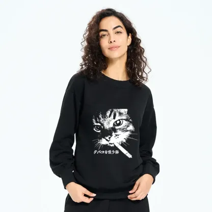 Tokyo-Tiger Retro Cat Smoking Classic Sweatshirt