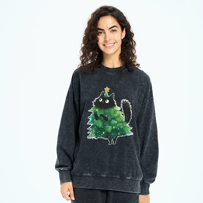 Tokyo-Tiger Christmas Tree Cat Japan Washed Sweatshirt