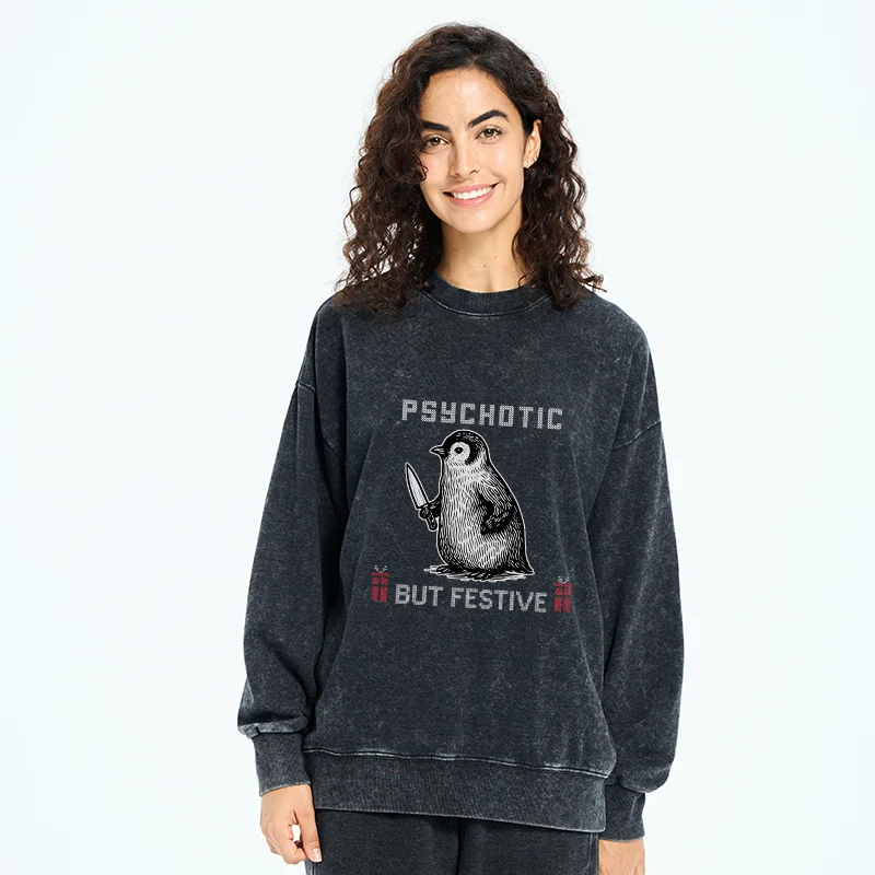 Tokyo-Tiger Overstimulated but Festive Christmas Washed Sweatshirt