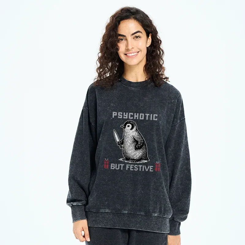 Tokyo-Tiger Overstimulated but Festive Christmas Washed Sweatshirt
