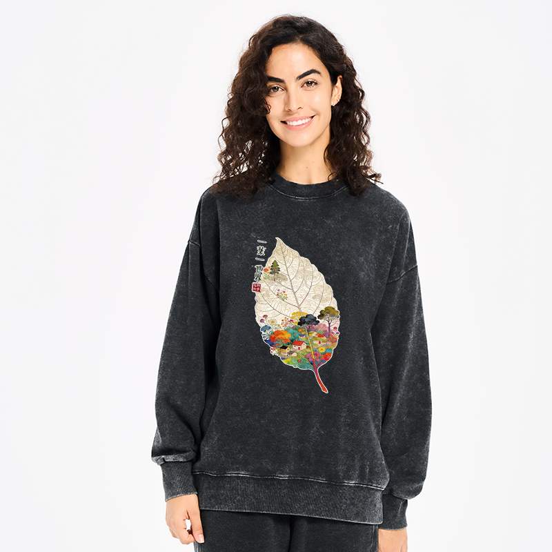 Tokyo-Tiger One Leaf Holds A Tiny Colorful World Washed Sweatshirt