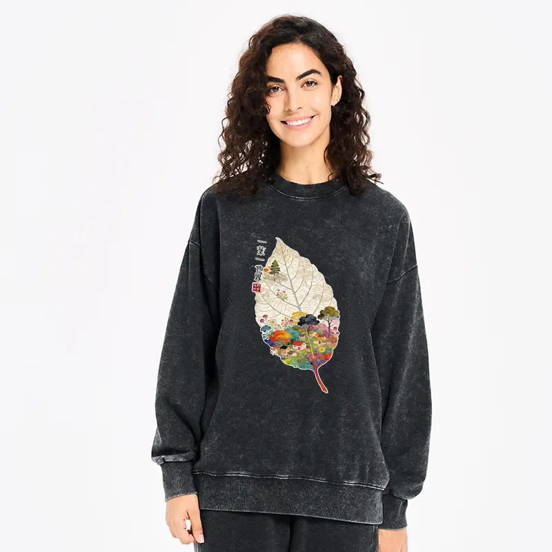Tokyo-Tiger One Leaf Holds A Tiny Colorful World Washed Sweatshirt