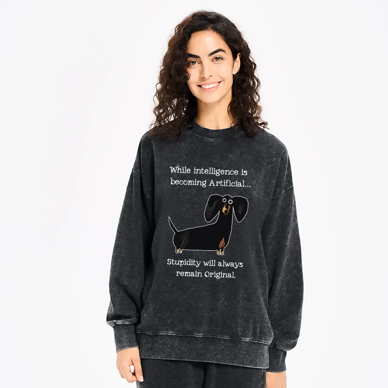 Tokyo-Tiger Dachshund Real Humor Funny Meme Washed Sweatshirt