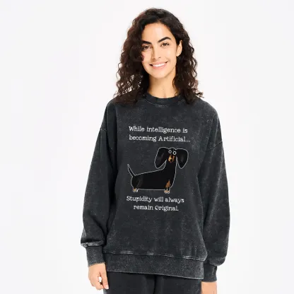 Tokyo-Tiger Dachshund Real Humor Funny Meme Washed Sweatshirt