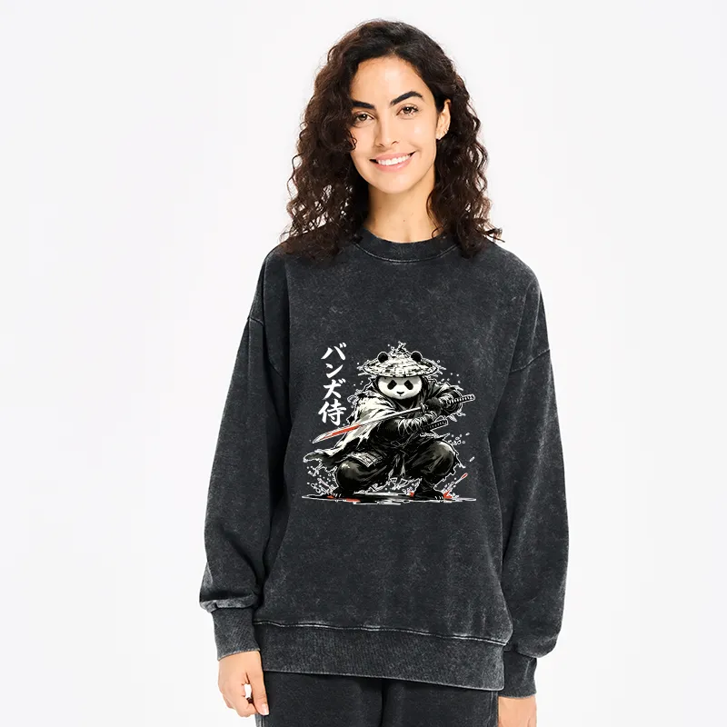 Tokyo-Tiger Panda Samurai Warrior Washed Sweatshirt