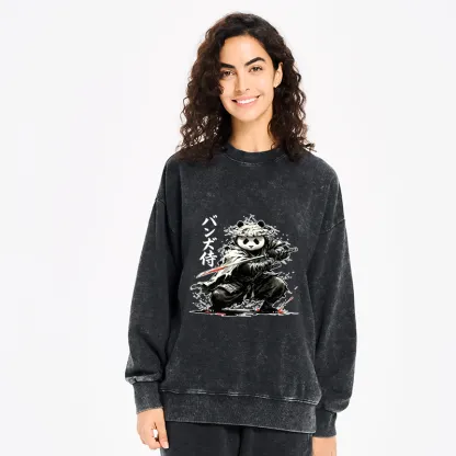 Tokyo-Tiger Panda Samurai Warrior Washed Sweatshirt