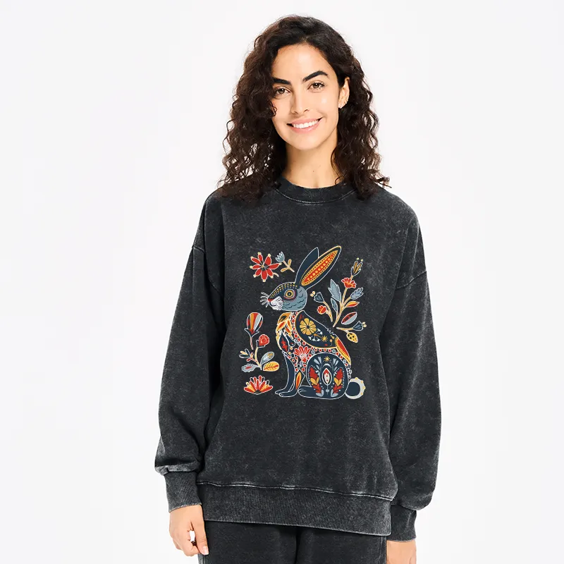 Tokyo-Tiger Folk Hare Bloom Washed Sweatshirt