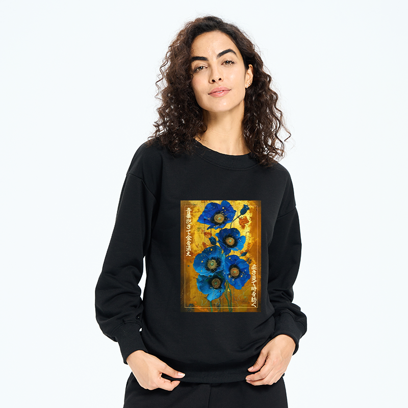 Tokyo-Tiger Shiny Blue Flower Warm Golden Background Classic Sweatshirt
