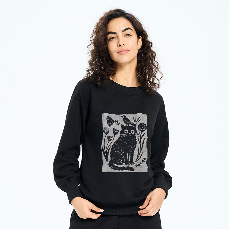Tokyo-Tiger Folk Paper Cut Cat Bird Floral Art Classic Sweatshirt