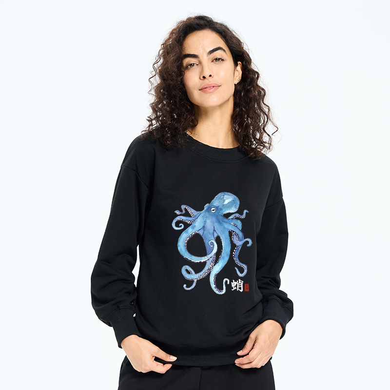 Tokyo-Tiger Watercolor Blue Octopus Classic Sweatshirt