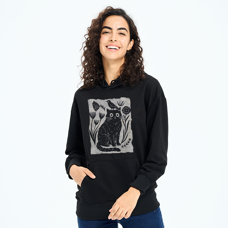 Tokyo-Tiger Folk Paper Cut Cat Bird Floral Art Classic Hoodie