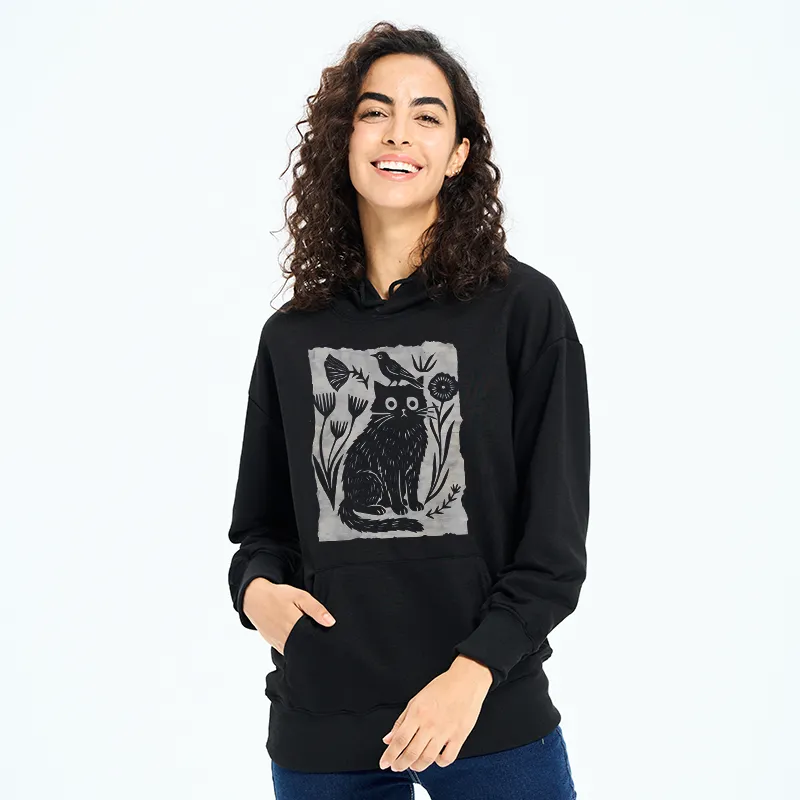Tokyo-Tiger Folk Paper Cut Cat Bird Floral Art Classic Hoodie