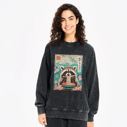 Tokyo-Tiger Please Give Raccoon A Discount Washed Sweatshirt