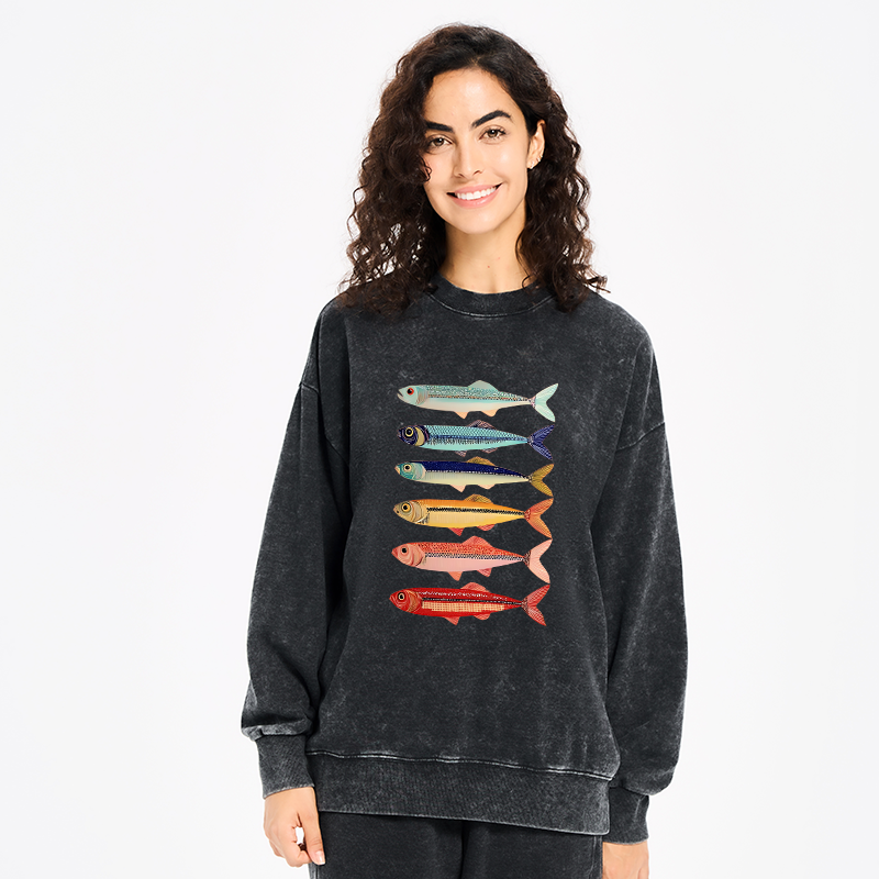 Tokyo-Tiger Colorful Fish Stack Washed Sweatshirt