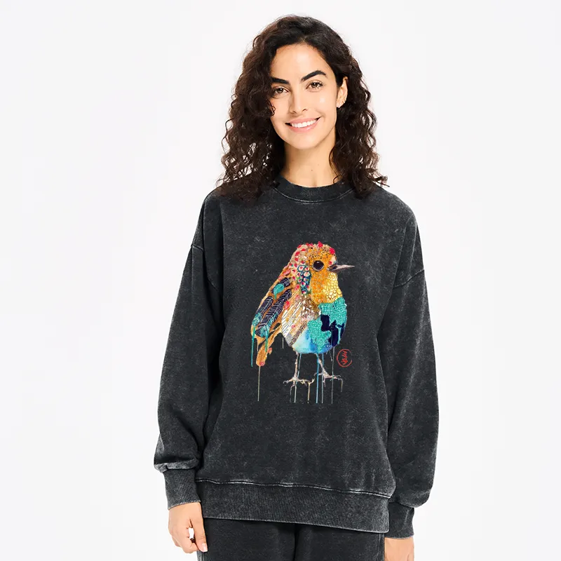Tokyo-Tiger Sparkly Wild Bird Washed Sweatshirt