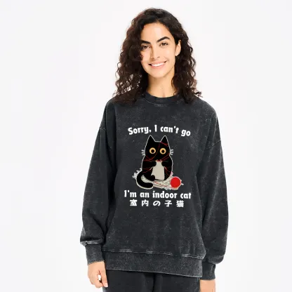 Tokyo-Tiger Indoor Cat Meme Washed Sweatshirt
