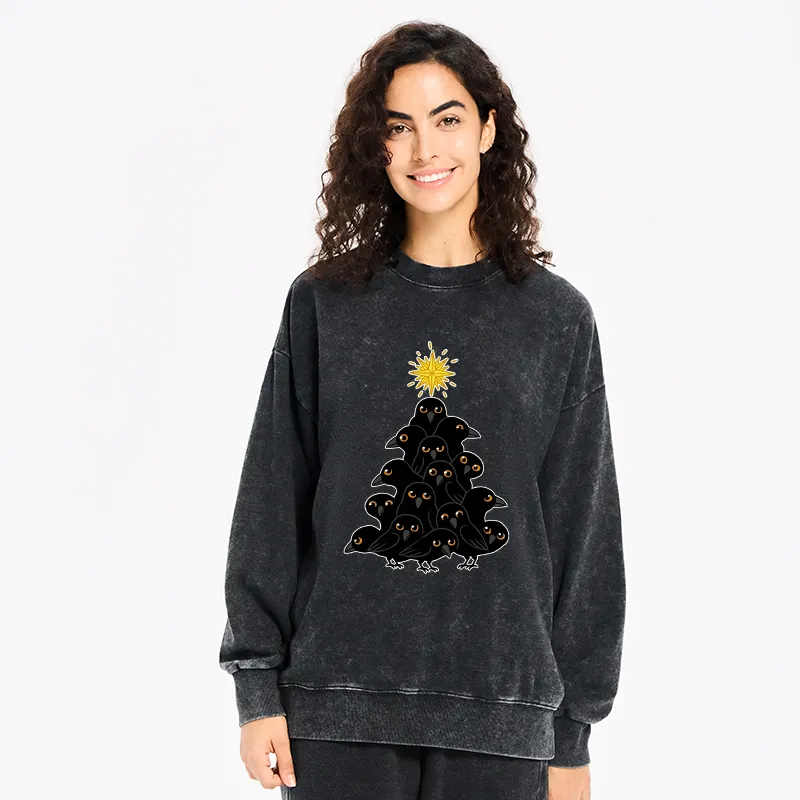 Tokyo-Tiger Crow Christmas Tree Washed Sweatshirt