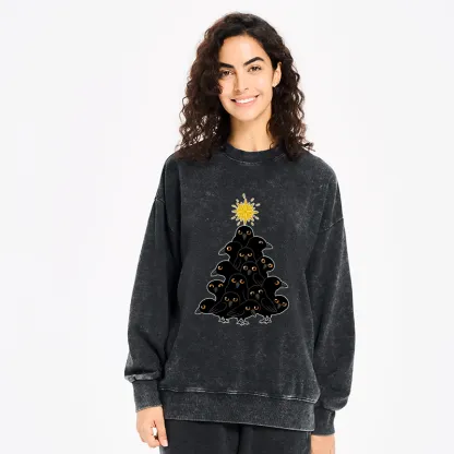 Tokyo-Tiger Crow Christmas Tree Washed Sweatshirt