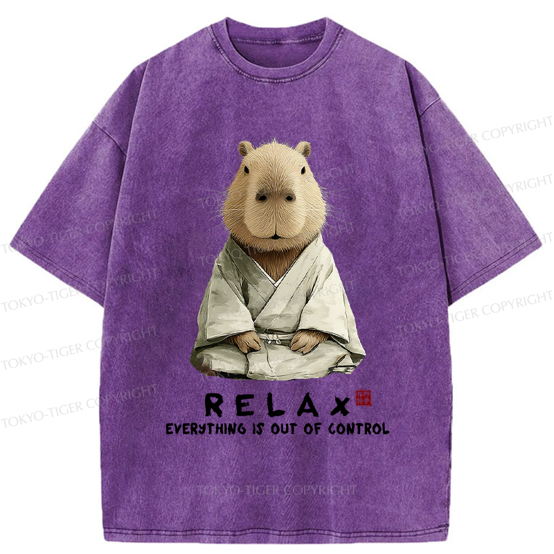 Tokyo-Tiger Zen Capybara：Relax, it's all chaos Washed T-Shirt