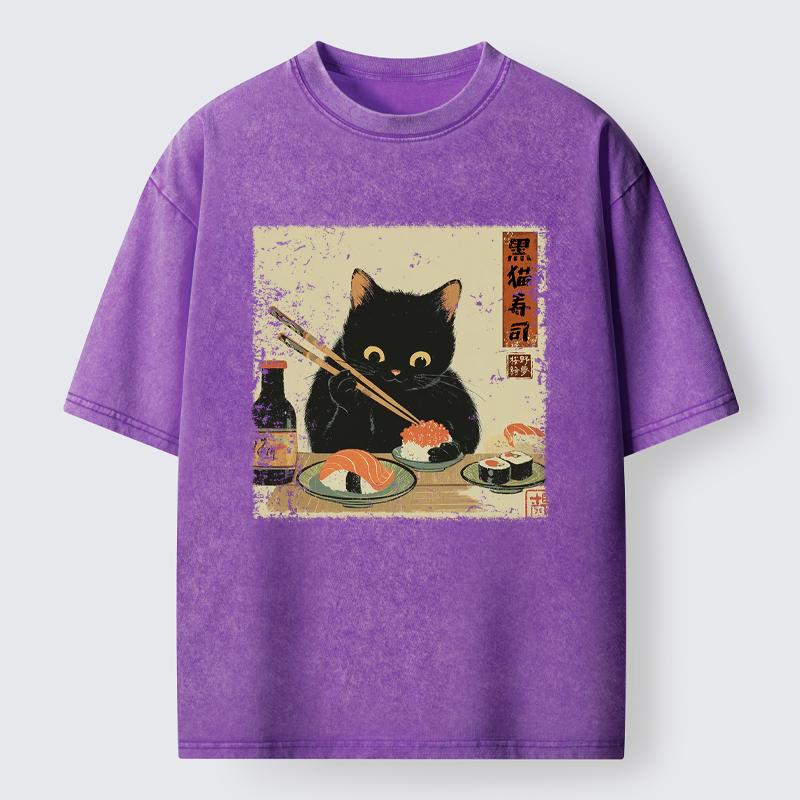 Tokyo-Tiger Meow Sushi Time Washed T-Shirt
