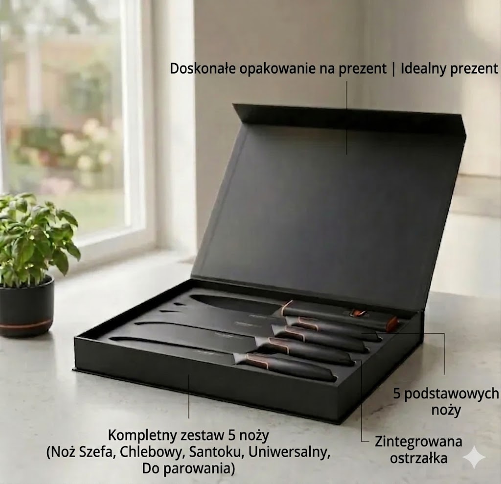 👩‍🍳👩‍🍳Edycja limitowana: 5-częściowy zestaw noży FISKARS® (z blokiem) – seria FISKARS EDGE, ostre noże kuchenne + ostrzałka🔪🔪
