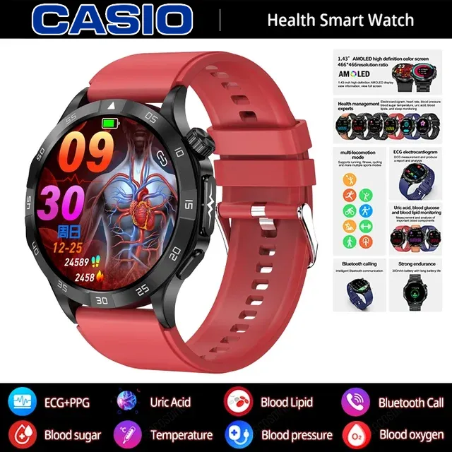 CASIO AI – inteligentny zegarek medyczny 2026 ⌚️ EKG+PPG, monitorowanie cukru, tłuszczu i kwasu moczowego – zdrowie i styl w jednym! 🏃‍♂️