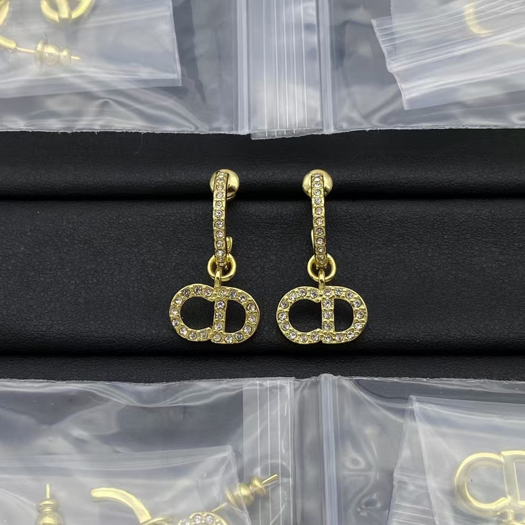 Buy replica Dior Diamond Paved Gold CD Drop Earring and replica jewelry from PICKS Jewelry