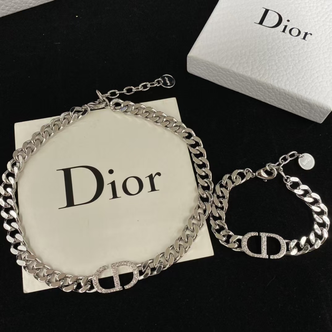Buy replica Dior Chunky Silver Cuban Chain CD Necklace Bracelet and replica jewelry from PICKS Jewelry
