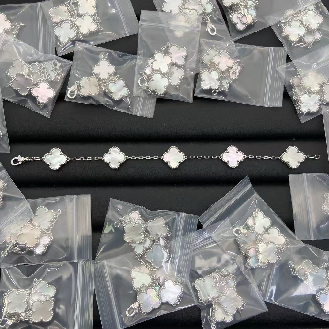 Buy replica Van Cleef & Arpels White Mother of Pearl 5 Clover Bracelet and replica jewelry from PICKS Jewelry