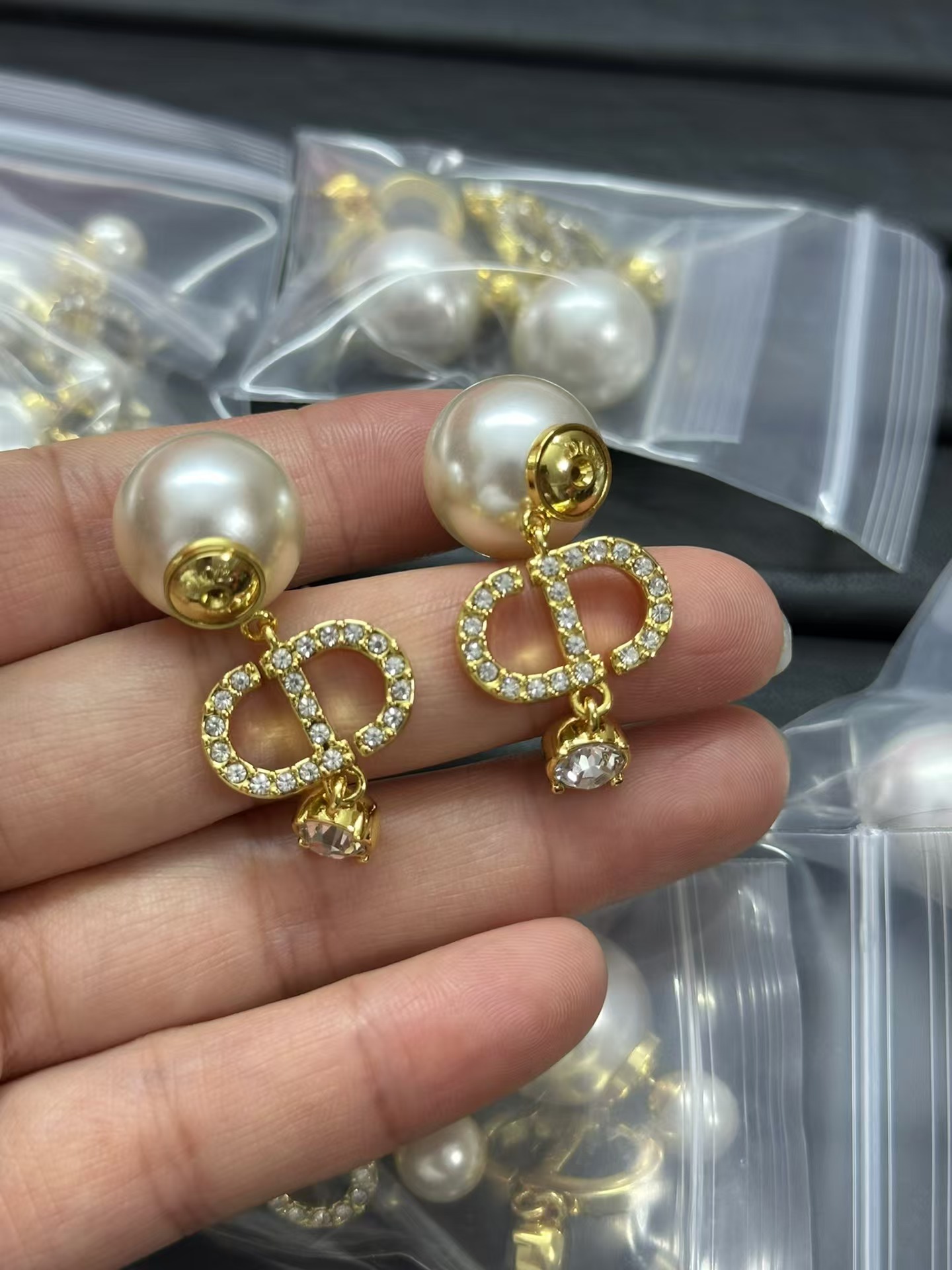Buy replica Dior Diamond CD Drop Pearl Earrings and replica jewelry from PICKS Jewelry