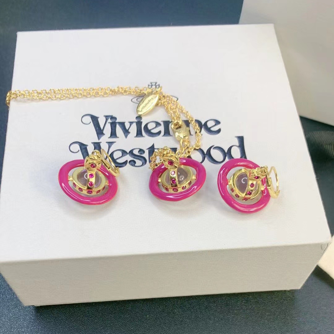 Buy replica Vivienne Westwood Enamel Pink Blue Black Saturn Earrings and replica jewelry from PICKS Jewelry